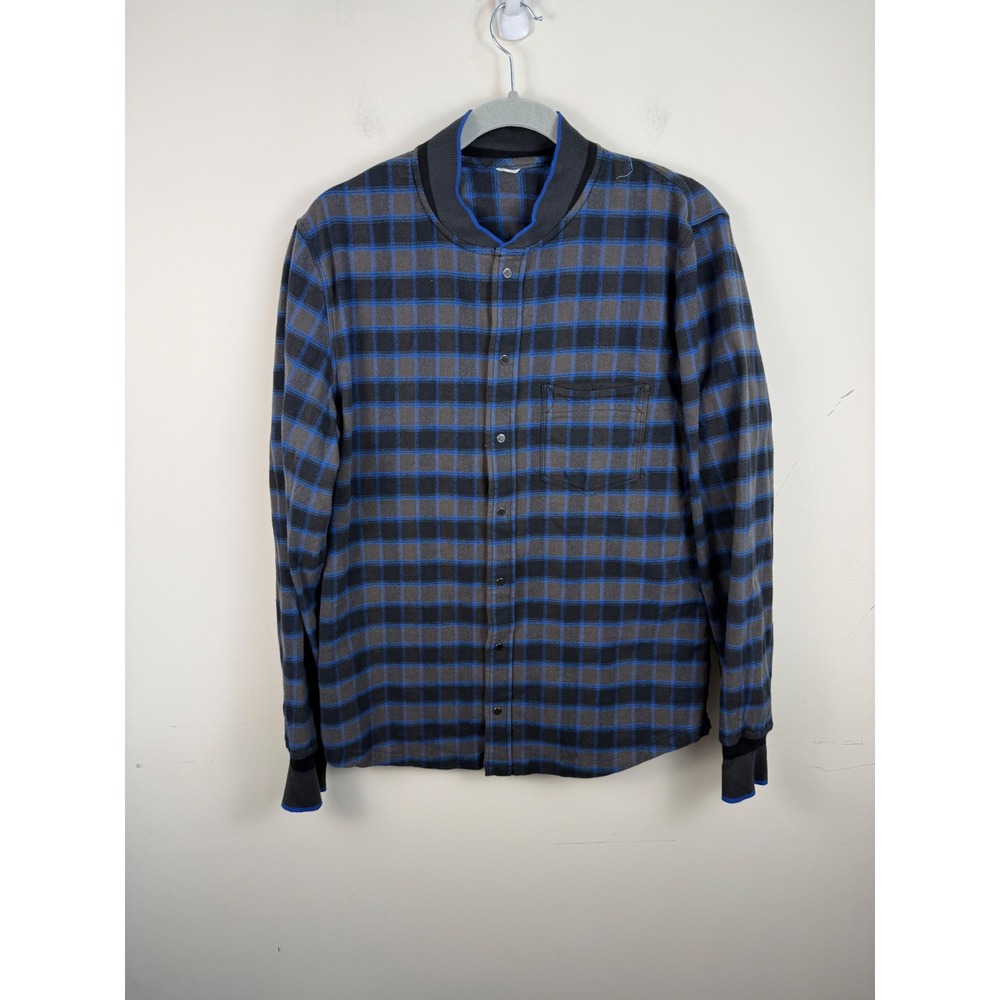 Kit and Ace Mens Plaid Snap Front Shirt Jacket Blue Black Ribbed Collar L